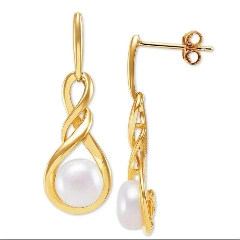 Giani Bernini 18K Gold Plated Sterling Silver Freshwater Pearl(7mm) Earrings - Picture 2 of 3